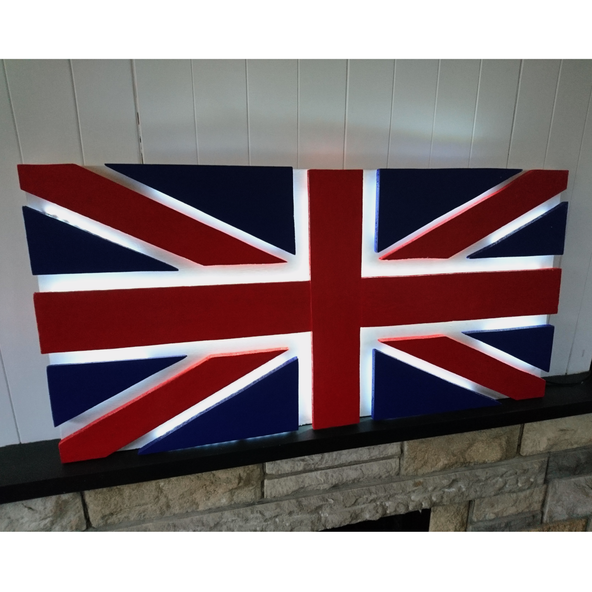 UK 3D Flag with sound sensitive LED effects Wooden Handmade British