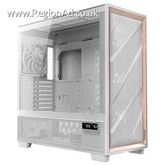 Antec FLUX Pro Gaming Case w/ Glass Side, E-ATX, Multi Vent Design, Mesh/Wood Front, 6 PWM Fans& Hub, USB-C, CPU/GPU Temp Display, Monitoring Software, White