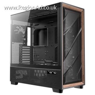 Antec FLUX Pro Gaming Case w/ Glass Side, E-ATX, Multi Vent Design, Mesh/Wood Front, 6 PWM Fans & Hub, USB-C, CPU/GPU Temp Display, Monitoring Software, Black