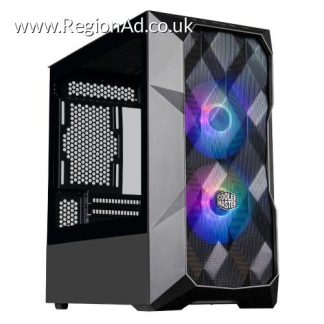 Cooler Master TD300 Mesh Gaming Case w/ Glass Side, Micro ATX, 2x ARGB Fans, ARGB/PWM Hub, 280mm Radiator Support, Black