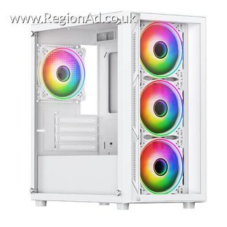 Vida Lucid White ARGB Gaming Case w/ Glass Front & Side, Micro ATX, 4x ARGB Infinity Fans