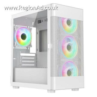 Vida Zephyr White ARGB Gaming Case w/ Glass Window, Micro ATX, 4x ARGB Fans, Mesh Front