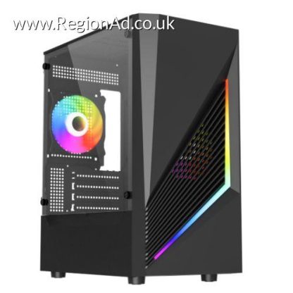 Vida Genesis Black ARGB Gaming Case w/ Glass Window, Micro ATX, 2x ARGB Fans, Front ARGB Strip