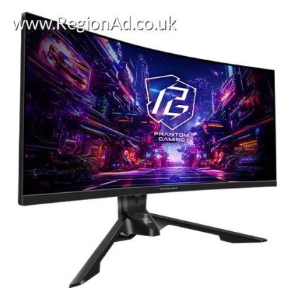 Asrock 34" Phantom Gaming WQHD Curved Gaming Monitor (PG34QRT2B), 3440 x 1440, 1ms, 2 HDMI, 2 DP, 180Hz, Tilt/Swivel/Height Adjust., USB, VESA