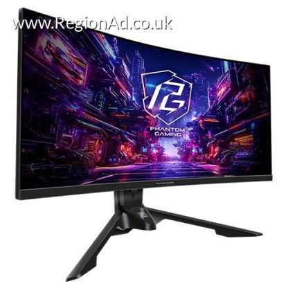 Asrock 34" Phantom Gaming WQHD Curved Gaming Monitor (PG34QRT3A), 3440 x 1440, 1ms, 2 HDMI, 2 DP, 180Hz, Mini-OLED, Tilt/Swivel/Height Adjust., RGB, VESA