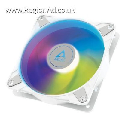 Arctic 12cm P12 Pressure Optimised PWM PST ARGB Case Fan, Fluid Dynamic, 12 LEDs, 0-2000 RPM, 0dB Mode, White