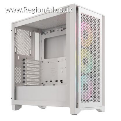 Corsair iCUE 4000D RGB Airflow Gaming Case w/ Glass Window, E-ATX, 3x AF120 RGB Fans, High-Airflow Front, USB-C, RGB Controller, White