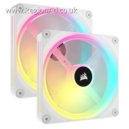 Corsair iCUE LINK QX140 14cm PWM RGB Case Fans (2 Pack), 34 RGB LEDs, Magnetic Dome Bearing, 2000 RPM, iCUE LINK Hub Included, White