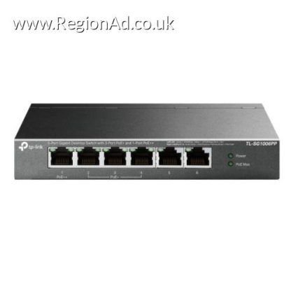 TP-LINK (TL-SG1006PP) 6-Port Gigabit Desktop Switch with 3-Port PoE+ & 1-Port PoE++, Steel Case